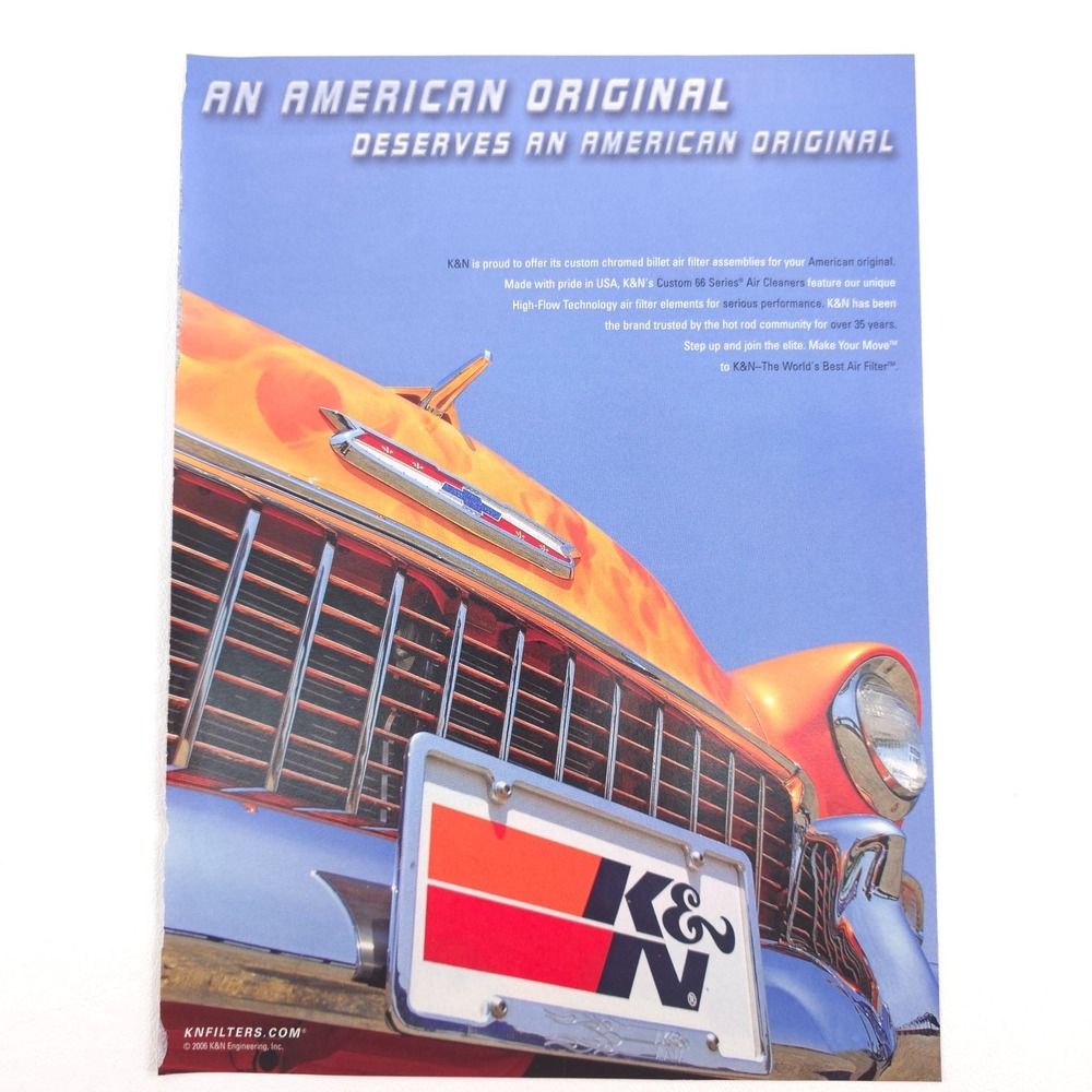 K&N Chevy Hood Close-Up Advertising Print Ad Flame Paint Muscle Car Garage Decor